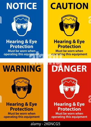 Hör- und Augenschutzschild auf weißem Hintergrund Stock Vektor