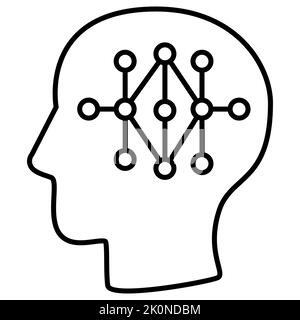 Künstliches intelligentes Neuronennetzwerk des Roboterhirns. Einfache Liniensymbole für die Konzeptionierung von Robotern und KI-Technologien Stock Vektor