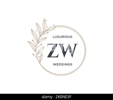 ZW Initialen Brief Hochzeit Monogramm Logos Vorlage, handgezeichnete moderne minimalistische und florale Vorlagen für Einladungskarten, Save the Date, elegant Stock Vektor