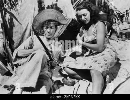 Adoniron Barbosa, Neusa Veras, Dreharbeiten zum brasilianischen Film, 'The Ninth Bullet', Originaltitel: O Cangaceiro, Vera Cruz Studios, Columbia Pictures, 1953 Stockfoto