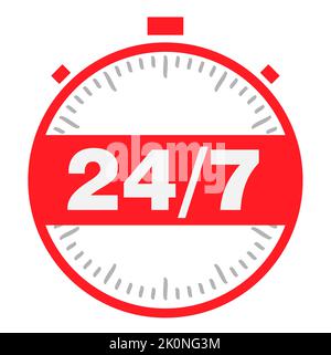 24 7 Symbol. 24 Stunden am Tag und 7 Tage die Woche Symbole 24 7. Vektorgrafik Stock Vektor
