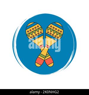 Niedliches Logo oder Ikonenvektor mit traditionellen mexikanischen Maracas, Illustration auf Kreis mit Pinselstruktur, für Social-Media-Geschichten und Highlights Stock Vektor