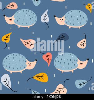 Nette bunte nahtlose Vektormuster Hintergrund Illustration mit Baby Igel Stock Vektor