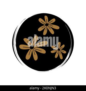 Niedliches Logo oder Icon Vektor mit handgezeichneten Gänseblümchen Blumen in zeitgenössischem abstrakten Stil, Illustration auf Kreis mit Pinselstruktur, für Social Media sto Stock Vektor