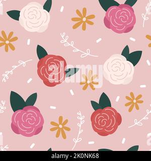 Nette schöne bunte Blumen nahtlose Vektor-Muster Hintergrund Illustration mit bunten Blumen und Zweigen Stock Vektor