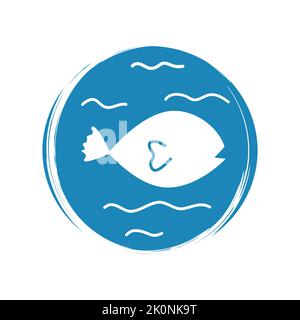 Niedliches Logo oder Ikonenvektor mit weißem Fisch im Meer, Illustration im Kreis für Social-Media-Geschichten und Highlights Stock Vektor