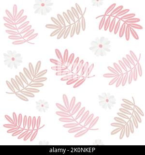 Niedliche Hand gezeichnet floral nahtlose Muster Vektor Hintergrund mit Blättern und Gänseblümchen Blumen . Elegante, bunte Vorlage für den Fashion Print Stock Vektor