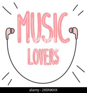 Niedliche schöne Hand gezeichnete Buchstaben Musik Liebhaber Vektorkarte Illustration Stock Vektor