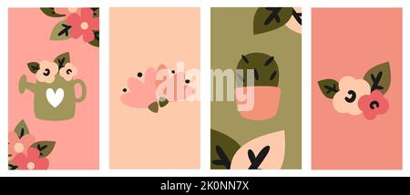 Niedliche Vektor-Set von abstrakten kreativen Hintergründen in minimalistischen modernen Boho trendy Stil Design-Vorlagen für Social-Media-Geschichten oder Einladungen Stock Vektor