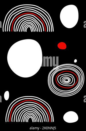 Abstrakte minimalistische Vektorgrafik mit handgezeichneten Scribble-Linien und weißen und roten Formen Stock Vektor