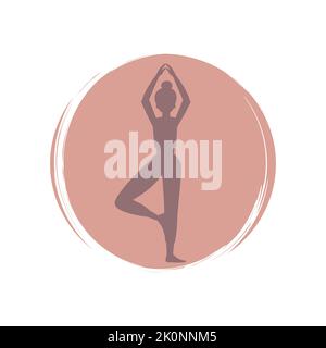 Niedliches Logo oder Symbolvektor mit junger Frau in Yoga-Position, Illustration auf Kreis mit Pinselstruktur, für Social-Media-Geschichte und Highlights Stock Vektor