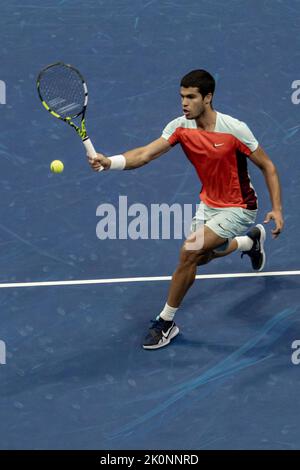 New York, USA, 11/09/2022, Carlos Alcaraz (ESP) Gewinner, der im Herrenfinale bei den US Open 2022 antritt. Quelle: Paul J Sutton/PCN/AFLO/Alamy Live News Stockfoto