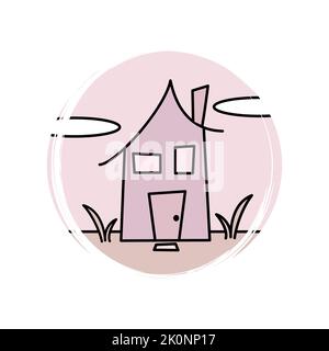 Niedliches Logo oder Icon Vektor mit kleinem Haus, Illustration auf Kreis mit Pinselstruktur, für Social Media Story und Highlight Stock Vektor