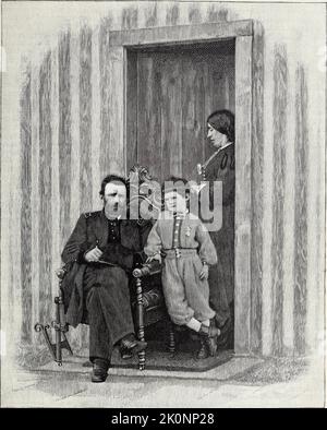 Ein Stich von General Ulysses Grant, seiner Frau Julia Dent Grant und ihrem jüngsten Sohn Jesse Grant Stockfoto