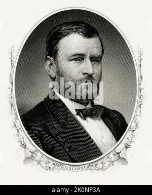 Ein eingraviertes Porträt von Präsident Ulysses Grant, 18. Präsident der USA. Stockfoto