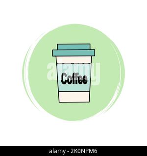 Vektorgrafik für Kaffeetassen-Logo auf Kreis mit Pinselstruktur für Social-Media-Story-Highlights Stock Vektor