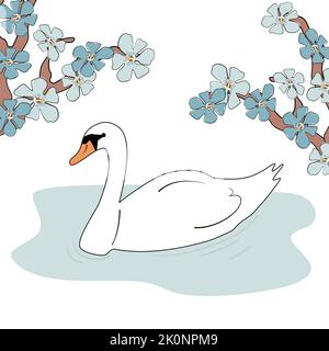 Niedliche Cartoon weißen Schwan in einem See Vektor-Illustration Stock Vektor