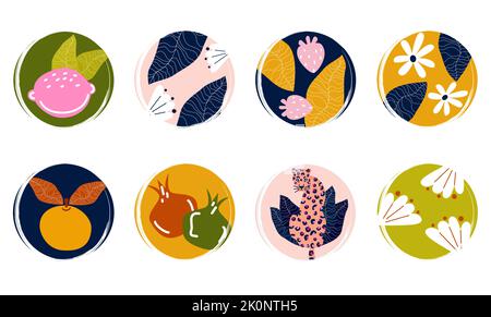 Vektor-Set von Logo-Design-Vorlagen, Icons und Abzeichen für Social Media Highlights deckt mit bunten zeitgenössischen Stil Elemente Stock Vektor