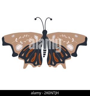 Niedliches Boho-Vektor-Kunstdesign mit von Hand gezeichneter Illustration mit böhmischen Schmetterlingen auf weißem Hintergrund Stock Vektor