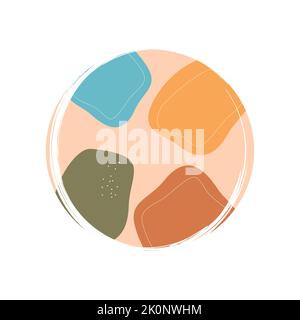 Niedliches Logo oder Symbolvektor mit abstrakten Formen im modernen Boho-Stil, Illustration auf Kreis mit Pinselstruktur Stock Vektor