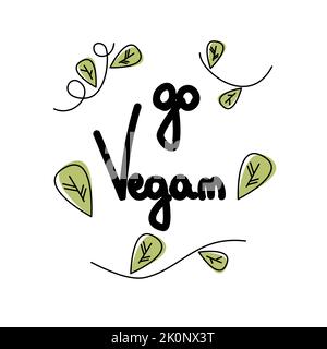 Go Vegan niedlichen handgezeichneten Schriftzug Vektor-Karte Illustration Stock Vektor