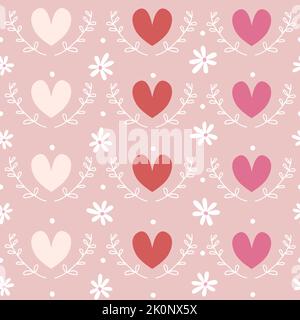 Nette schöne süße nahtlose Vektor-Muster Hintergrund Illustration mit bunten Blumen, Herzen und Zweigen Stock Vektor