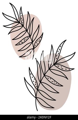Niedliche zeitgenössische abstrakte Linienblätter und pastellfarbenen Hintergrund mit verschiedenen Formen für Wanddekoration, Postkarte botanischen Vektor Illustration Stock Vektor