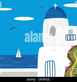 Cute Santorini Vektor Illustration Hintergrund Stock Vektor