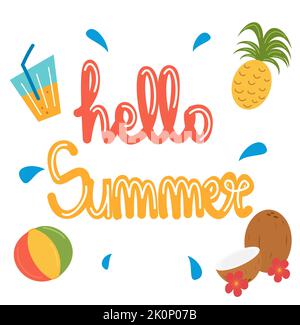 Niedliche handgezeichnete Schriftzüge Hallo Sommer Zitat Vektor Illustration Stock Vektor