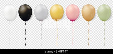 Set von realistischen Ballons auf transparentem Hintergrund. Luftballons für Geburtstag, Partys, Hochzeiten. Vektorgrafik. Stock Vektor