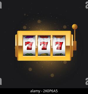 Shining Mini golden Spielautomat mit glücklichen sevens Jackpot auf dunklem Hintergrund. Vektorgrafik im realistischen Stil. Casino ein Arm Bandit mit winn Stock Vektor