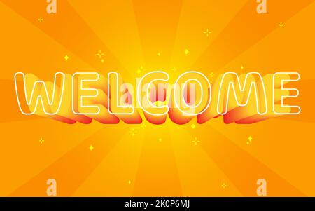 Begrüßungsschreiben festlich isometrisch orange flach. Poster Sonnenstrahl Licht festlich Explosion Stern Licht saftig Sommer weiß lineare Schattierung Postkarte Banner Kinder abstrakt 3D Tapete halloween Geburtstag Öffnung Stock Vektor