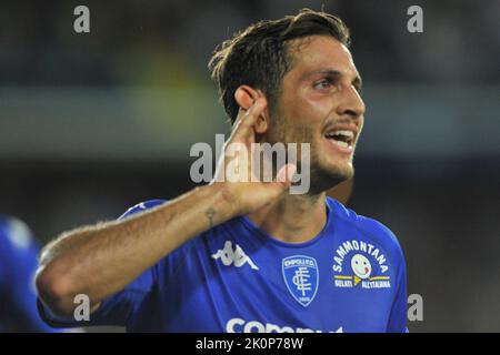 Empoli, Italien. 11. Oktober 2021. Filippo Bandinelli Spieler von Empoli, während der MatchserieEine italienische Meisterschaft Empoli gegen Roma Endergebnis, Empoli 1, Roma 2, Spiel im Carlo Castellani Stadium gespielt. Empoli, Italien, 12. September 2022. (Foto von Vincenzo Izzo/Sipa USA) Quelle: SIPA USA/Alamy Live News Stockfoto