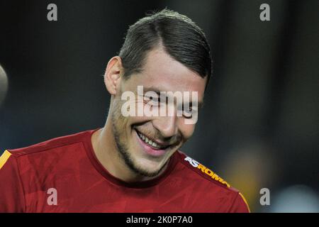 Empoli, Italien. 11. Oktober 2021. Andrea Belotti Spieler von Roma, während der SpielserieEin italienisches Meisterschaftsspiel Empoli gegen Roma Endergebnis, Empoli 1, Roma 2, Spiel im Carlo Castellani Stadium gespielt. Empoli, Italien, 12. September 2022. (Foto von Vincenzo Izzo/Sipa USA) Quelle: SIPA USA/Alamy Live News Stockfoto