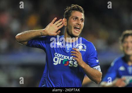 Empoli, Italien. 11. Oktober 2021. Filippo Bandinelli Spieler von Empoli, während der MatchserieEine italienische Meisterschaft Empoli gegen Roma Endergebnis, Empoli 1, Roma 2, Spiel im Carlo Castellani Stadium gespielt. Empoli, Italien, 12. September 2022. (Foto von Vincenzo Izzo/Sipa USA) Quelle: SIPA USA/Alamy Live News Stockfoto