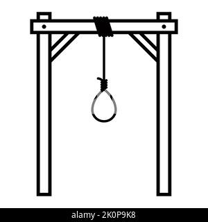 Schwarze Ikone Holzgallungen für die Hinrichtung eines Verbrechers. Flache Vektordarstellung. Stock Vektor