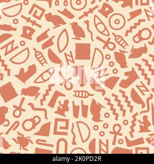 Ägyptisches Hieroglyphen-Muster. Nahtloser Druck mit antiken ägyptischen Zivilisationssymbolen, sich wiederholender antiker Hintergrund. Vektorstruktur. Alte Kultur Stock Vektor