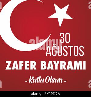 30 Ağustos Zafer Bayramı Türkischer Text auf roter winkender Flagge und Mann auf einem aufzuchtenden Pferd. Übersetzung: Glücklicher 30. august-Siegestag. Schwalbenflagge (kırlangıç Stock Vektor