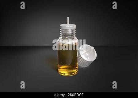 30ml Unicorn Vape Juice Flasche mit dem Deckel abgefüllt und mit Vape Nikotinsaft gefüllt. 3D Darstellung rendern Stockfoto