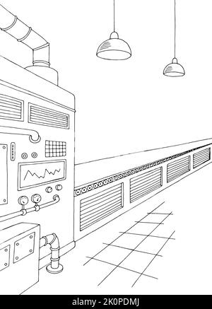 Grafik für den Innenbereich der Fabrik schwarz weiß Skizze vertikale Illustration Vektor Stock Vektor