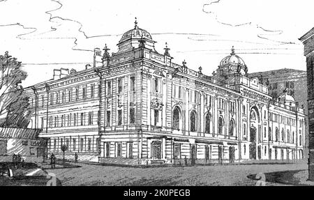 Architektonische Skizze eines klassischen Gebäudes. Freihand-Bleistiftzeichnung des Stadtzentrums. Vektor Stock Vektor