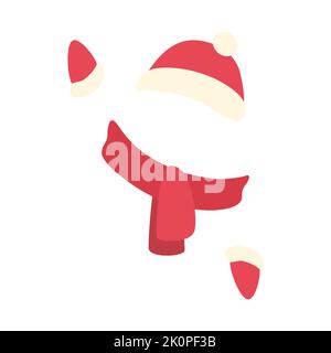 Set aus Mütze, Schal und Fäustlingen. Rote Weihnachtsmann gestrickte Wollkleidung. Vektorgrafik isoliert auf weißem Hintergrund Stock Vektor