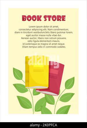 Bücher auf Ästen mit Blätterbanner für Buchhandlung. Liebhaber Bücher lesen Konzept. Vektorgrafik im flachen Stil Stock Vektor