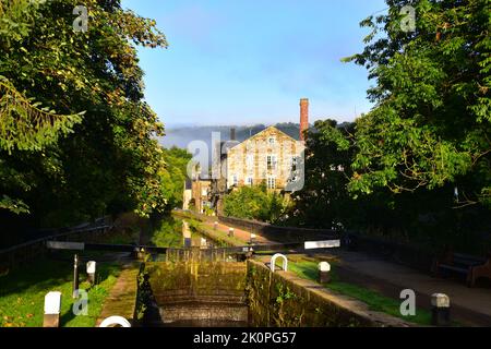 Black Pit Lock, Aqueduct, Hebble End Mill, Hebden Bridge Stockfoto