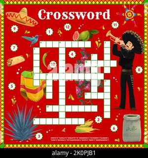 Kreuzwortrtsel-Spiel mit mexikanischen Lebensmitteln, Frau und Objekte,  Vektor-Quiz Arbeitsblatt. Kinder Bildung Kreuzwortrtsel mit mexikanischen  Burrito und Tacos, Gitarre und Maracas, Aztec Pyramide und Kaktus  Stock-Vektorgrafik - Alamy