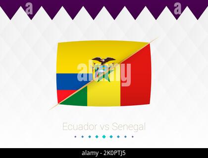 Fußballnationalmannschaft Ecuador gegen Senegal. Fußball 2022 Spiel gegen Symbol. Vektorgrafik. Stock Vektor