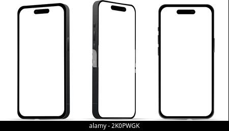Schwarzes Smartphone 14 Modelle, neue IT-Industrie, Mockup für Web-Design auf weißem Hintergrund - Vektor-Illustration Stock Vektor