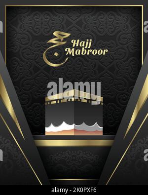 Ein Hajj Mabroor Poster, Flyer, Social Media Post Template mit Kaba und islamischem Muster Stock Vektor