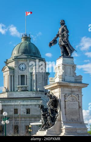 Die Statue von Champlain in der Oberstadt von Old Quebec, Kanada Stockfoto