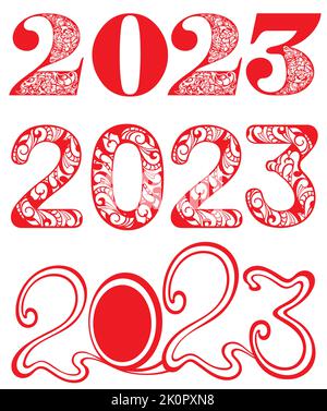 Satz von 2023 Happy New Year Logo Text-Design. Designvorlage für 2023 Nummern. Sammlung von 2023 Happy New Year Symbolen. Stock Vektor